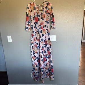 Tea n Rose Floral Print 3/4 Sleeve A-Line Maxi Dress With Keyhole Back size M